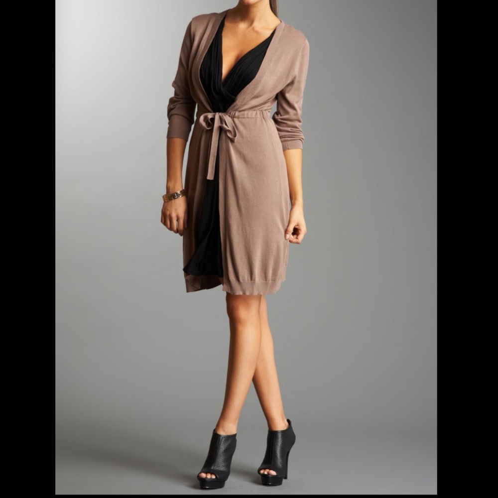 Khaki-Black Sweater Twofer Dress